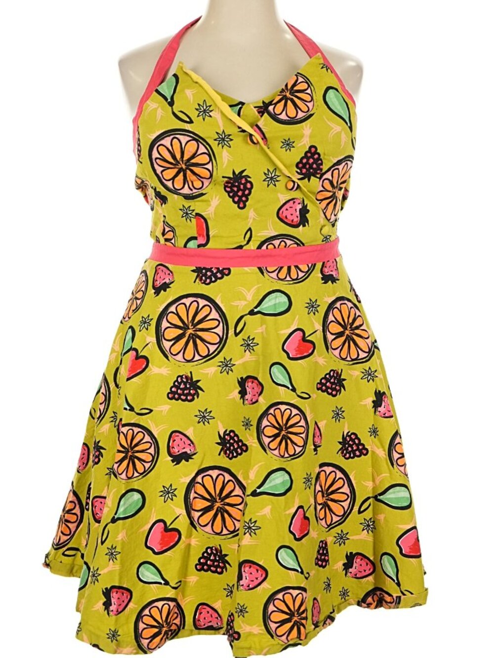 Lindy Bop Crazy Cute Lime green fruit print dress, size 18